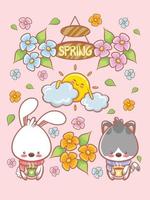 pretty spring element cartoon character and illustration card. hello spring concept. vector