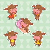 set of a cute cow summer sticker concept vector