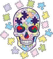 skull with puzzle, vintage design t-shirts in grunge style vector