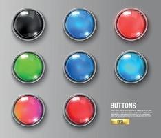 Buttons color set collection on background color black vector