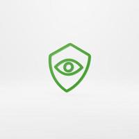 icono de escudo y ojo verde aislado sobre fondo verde. seguridad, protección, protección, concepto de privacidad. concepto de minimalismo. 3d ilustración 3d render foto