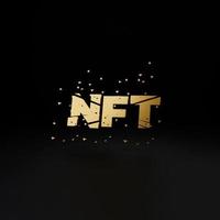 Concepto de tokens no fungibles de nft sobre fondo oscuro - palabra nft en la superficie de tecnología abstracta. Representación 3d foto