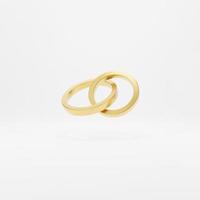 Render of two wedding rings on a white reflective isolated background. 3D render photo
