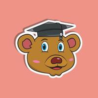 Animal Face Sticker With Bear Wearing Graduate Hat. Character Design. vector