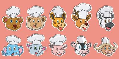 Head Animal Sticker Set. For Logo, Sticker and Chef Theme vector