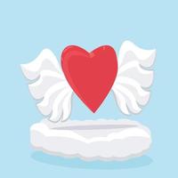 Icon Fly Red Love On Clouds and Blue Color Background vector