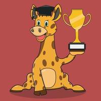 Character Giraffe With Bring Trophy for Graduate Theme vector