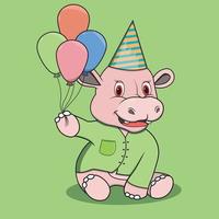 Character Hippopotamus With Four Balloon To Party vector