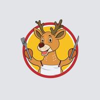 Deer Head Circle Label With Chef Custom and Bring Knife and Fork vector