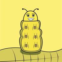 vector de sonrisa amarilla dientes caterpillar sobre hoja amarilla y fondo amarillo