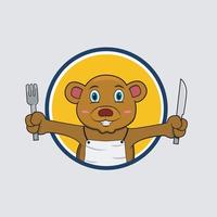 Bear Head Circle Label With fork and Knife vector