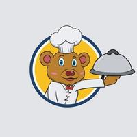 Bear Head Circle Label With Bring Food and Wear Chef Custom vector