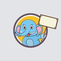 Etiqueta de círculo de cabeza de elefante con madera de banner blanco en blanco vector