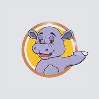 Hippopotamus Head Purple Circle Label With Relax Smile Expression vector