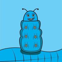 Vector Of Baby Blue Caterpillar on Blue Leaf and Blue Background.