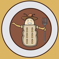 Vector Of Mascot Caterpillar Farmer, Shape Around and Brown Background.