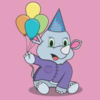 Character Rhinoceros With Four Balloon vector