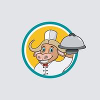 Buffalo Head Circle Label With Chef Custom and Bring Food vector