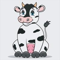 Character Cow With Smiling Relax Expression vector