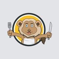 Lion Head Circle Label With Fork and Knife vector