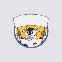 Cow Head Circle Label With Big White Blank Banner vector