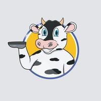 Cow Head Circle Label With Funny Smile Expression vector