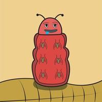 Vector Of Drool Red Caterpillar and Brown Leaf Background