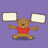 A Character Bear With Two Blank Wood vector