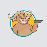 Buffalo Head Circle Label With Relax Smile Expression vector