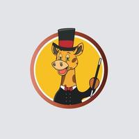 Giraffe Head Circle Label With Custom Magician and Bring Stick vector