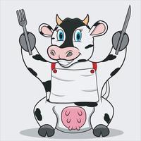 vaca de carácter con lista para comer vector