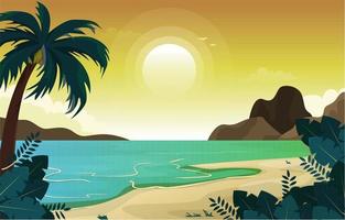 Beautiful Sunset Beach Sea Vacation Holiday Tropical Vector Illustration