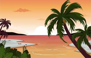 Beautiful Sunset Beach Sea Vacation Holiday Tropical Vector Illustration