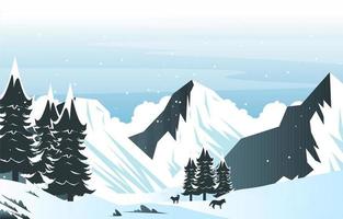 Wolf Snow Mountain Frozen Ice Nature Landscape Adventure Illustration vector