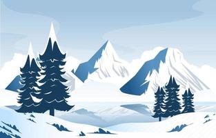Snow Pine Peak Mountain Frozen Ice Nature Landscape Adventure Illustration vector