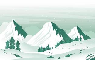 nieve pino pico montaña congelado hielo naturaleza paisaje aventura ilustración vector