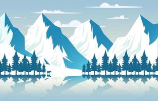 Lake Snow Mountain Frozen Ice Nature Landscape Adventure Illustration vector