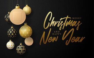 Banner de bola de coronavirus de Navidad saludable y feliz año nuevo. concepto creativo eventos navideños y días festivos durante una pandemia con ilustración de vector de yeso médico cruzado. prevención de covid-19