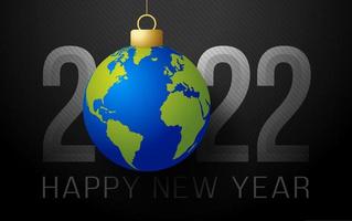 earth 2022 Happy New Year. planet world greeting card with earth bubble ball on the luxury background. Vector illustration