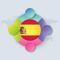 Bandera de España con diseño infográfico aislado en el mapa del mundo vector