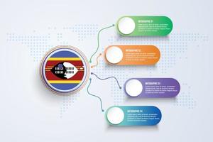 Swaziland Flag with Infographic Design isolated on Dot World map vector