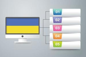 Bandera de Ucrania con diseño infográfico incorporado con monitor de computadora vector
