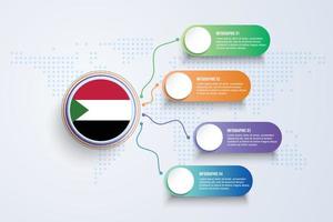 Sudan Flag with Infographic Design isolated on Dot World map vector