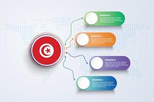 Tunisia Flag with Infographic Design isolated on Dot World map vector