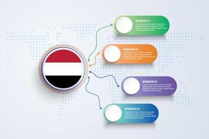 Yemen Flag with Infographic Design isolated on Dot World map vector