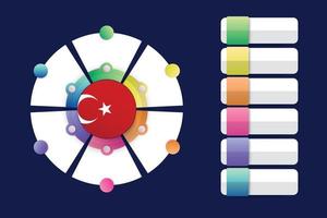 Bandera de Turquía con diseño infográfico incorporado con forma redonda dividida. vector