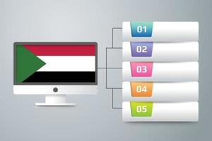 Bandera de Sudán con diseño infográfico incorporado con monitor de computadora vector