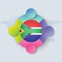Bandera de Sudáfrica con diseño infográfico aislado en el mapa del mundo vector