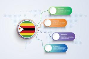 Bandera de Zimbabwe con diseño infográfico aislado en el mapa mundial de puntos vector