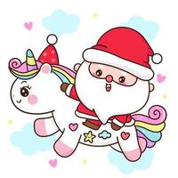 lindo gnomo santa calus dibujos animados paseo unicornio poni navidad vector